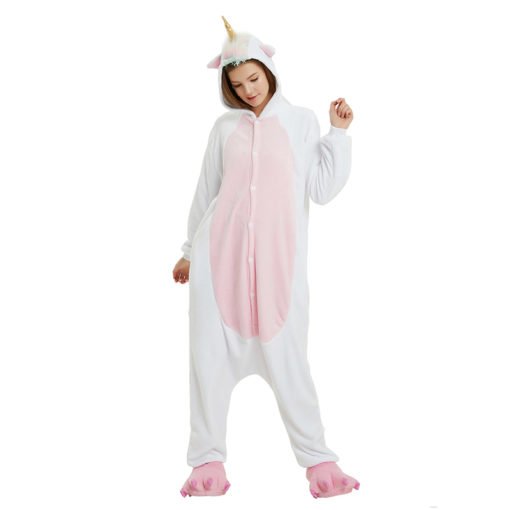 Gold Horn Adult Unicorn Onesie White Kigurumi Animal Onesie Costume Pajama