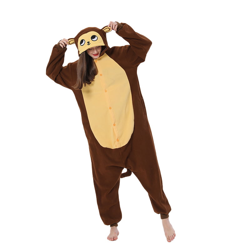 Monkey Onesie for Women Men Adult Animal Cosplay Costume One Piece Pajamas for Halloween Xmas Holiday Home Party 
